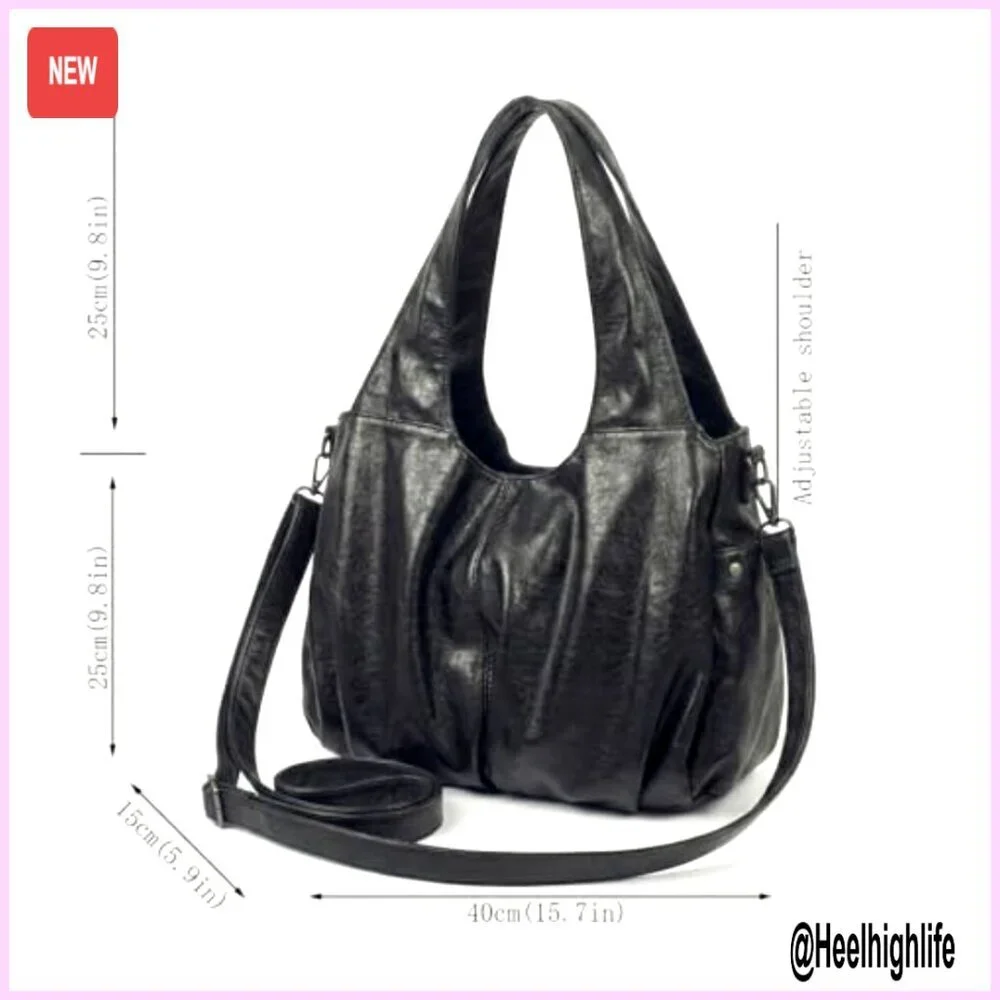 Vintage Faux Leather Hobo Bag Slouchy Shoulder Purse Crossbody Multi Pocket